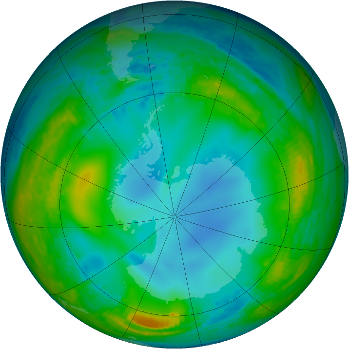 Antarctic ozone map for 07 July 1990